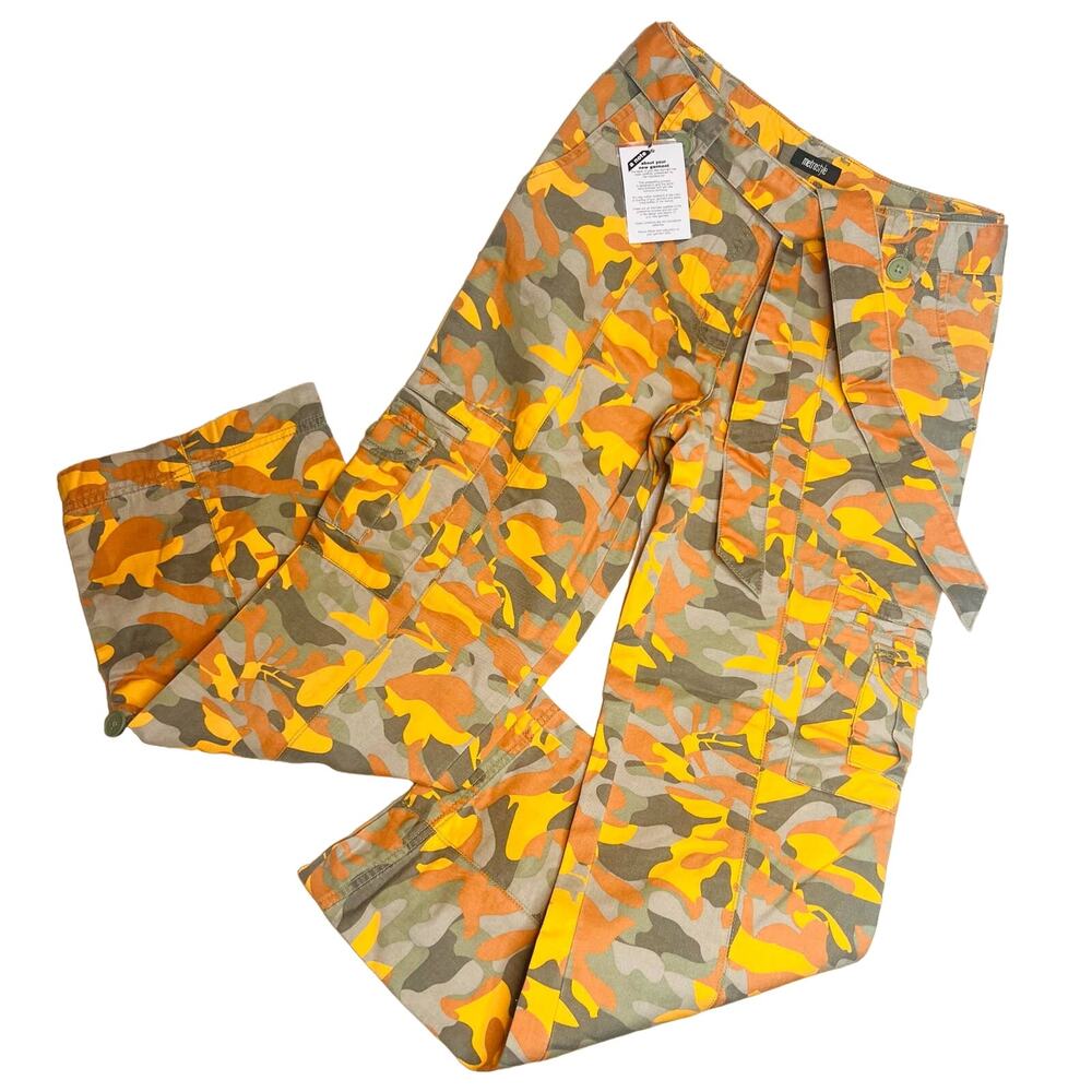Metrostyle Size 4 Orange Camouflage Cargo Pants Convertible Belted Straight Leg